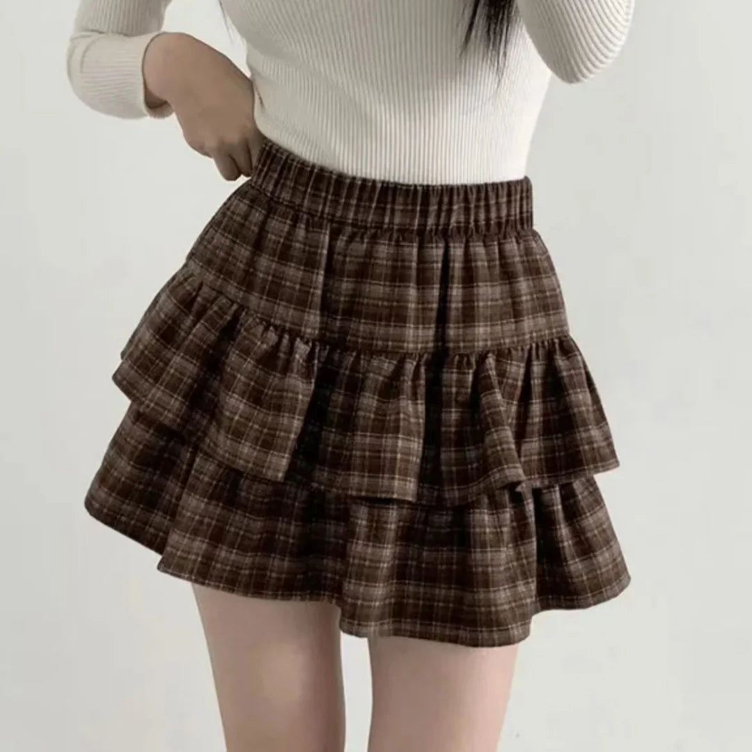 FreestyleCrown Ruffled Plaid Cake Mini Skirt