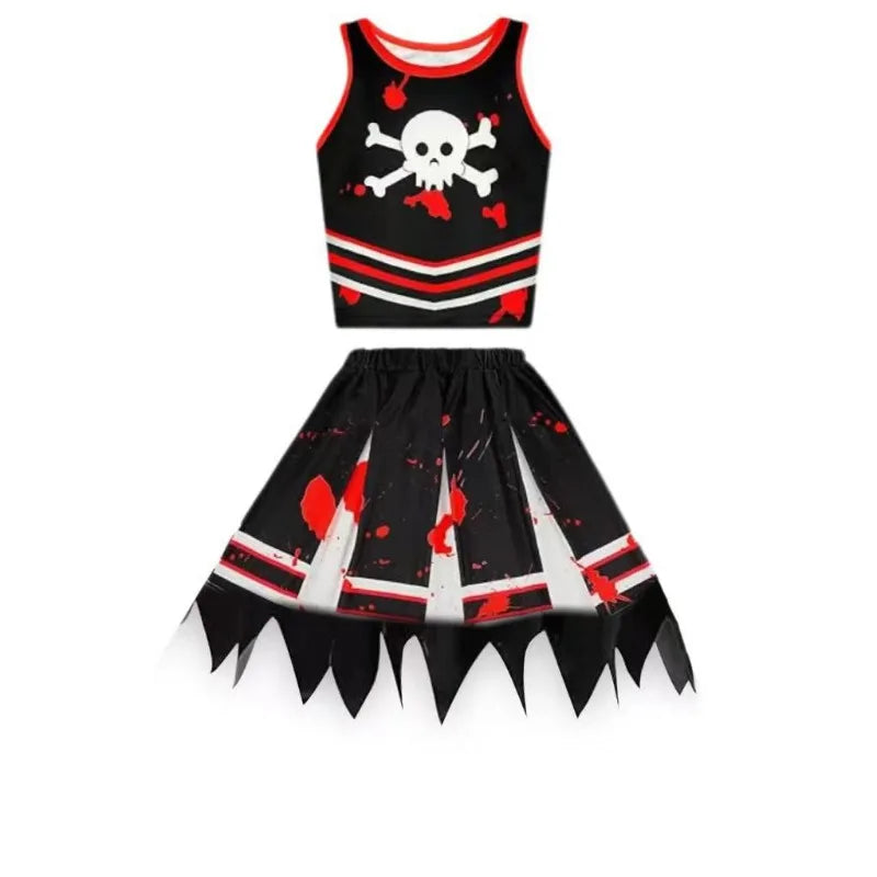 FreestyleCrown Halloween Cosplay Costume  Cheerleaders Digital Printed Dress Suits Horror Performance Party Role Playing Outfits for Girls