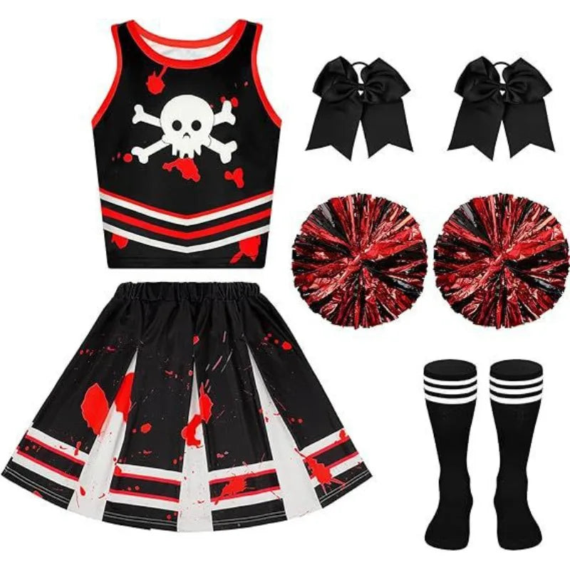 FreestyleCrown Halloween Cosplay Costume  Cheerleaders Digital Printed Dress Suits Horror Performance Party Role Playing Outfits for Girls