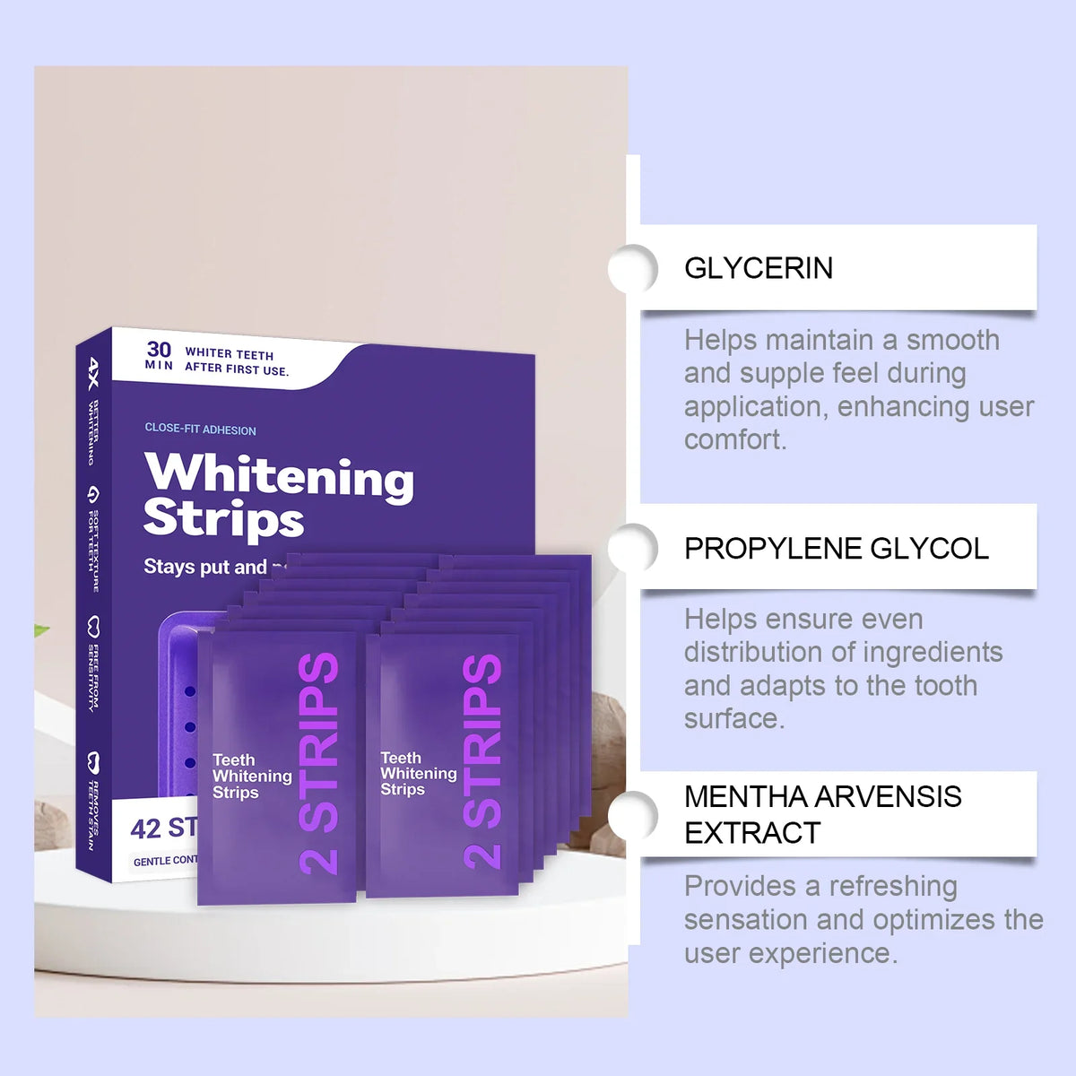 FreestyleCrown Purple Teeth Whitening Strips Improve Dental Yellowing Oral Cleaning Gel Teeth Bright Stain for Lasting Bright Smile