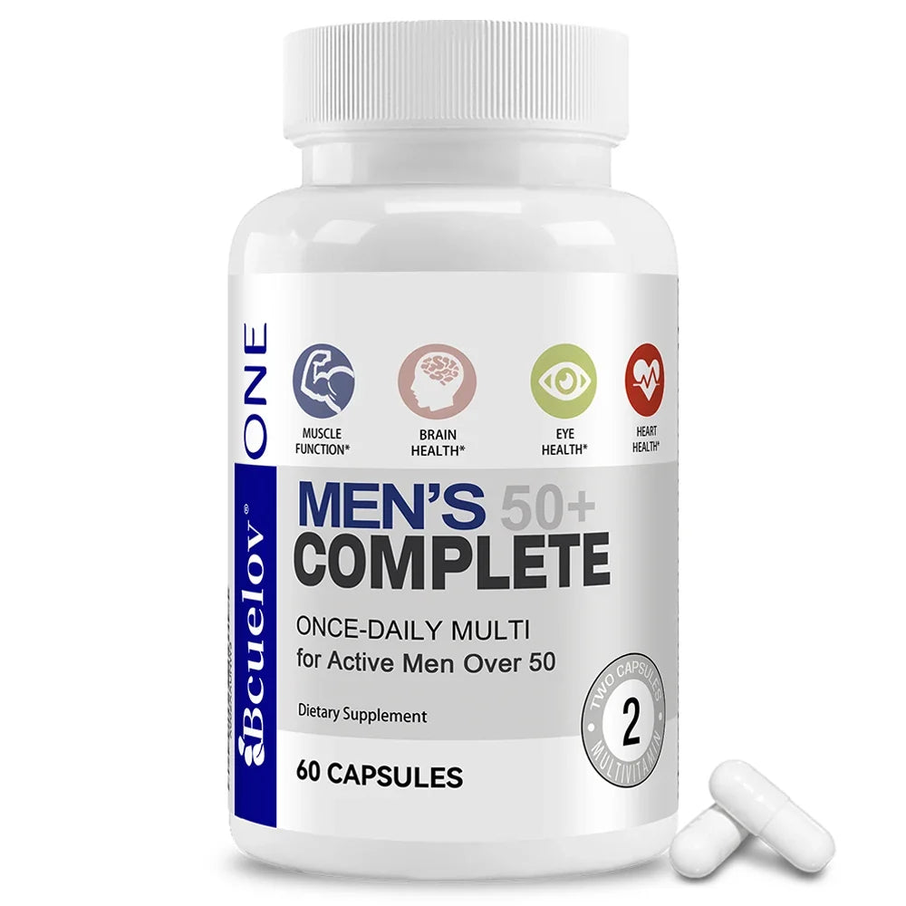 FreestyleCrown Men's 50+ Daily Super Multivitamin, High Potency Formula for Brain, Eye & Heart Health, Vitamins A C D E K B1 to B12 Gluten Free