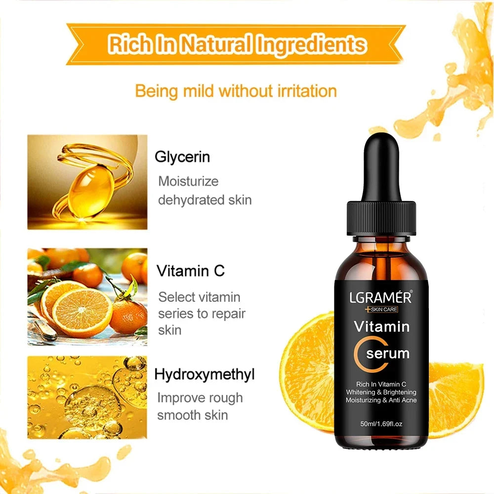 FreestyleCrown Skincare Products Vitamin C Facial Serum Brighten Skin Lighten Spots Hyaluronic Acid Face Essence Skin Care Products 30/50ml