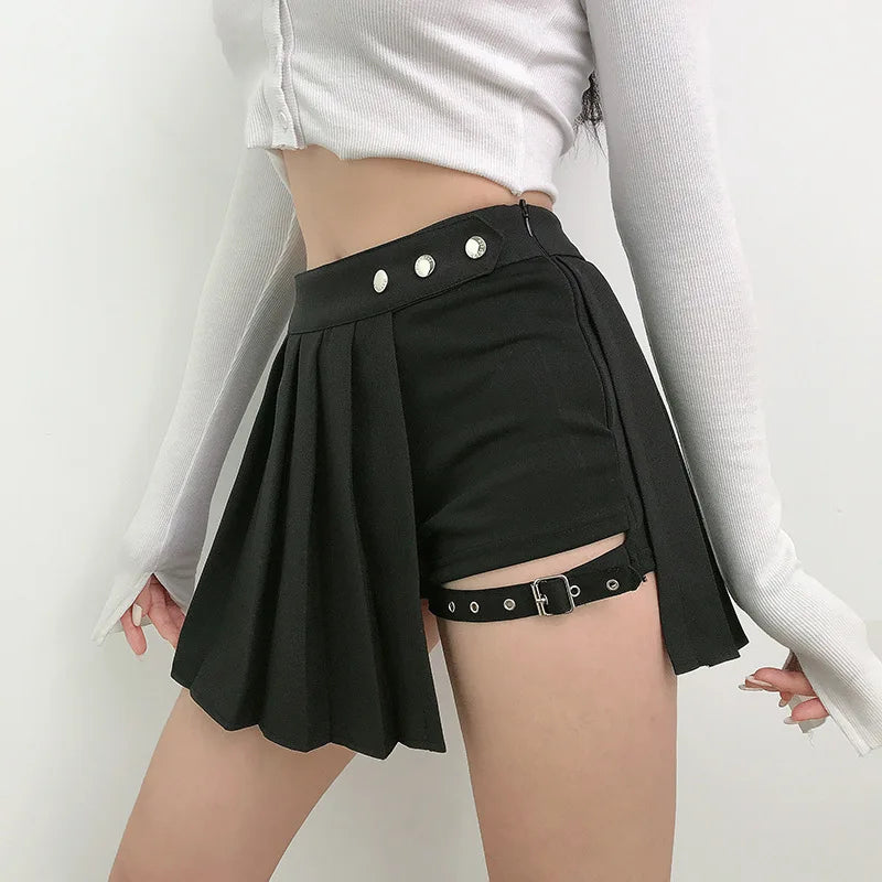 FreestyleCrown Pleated Gothic Plaid Asymmetrical Skirt