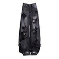 FreestyleCrown Womens Black Ripped Wide Leg Jeans