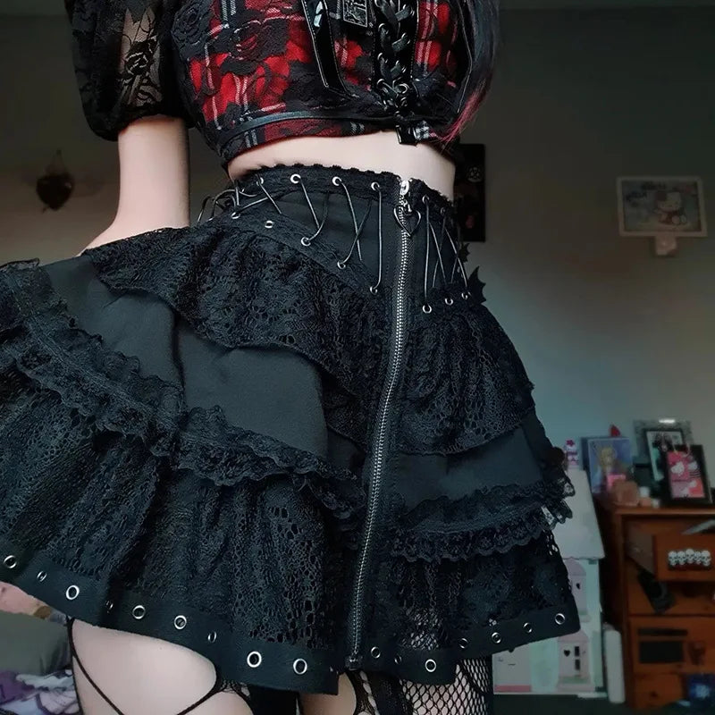 FreestyleCrown Gothic Skater Zipper Mini Skirt