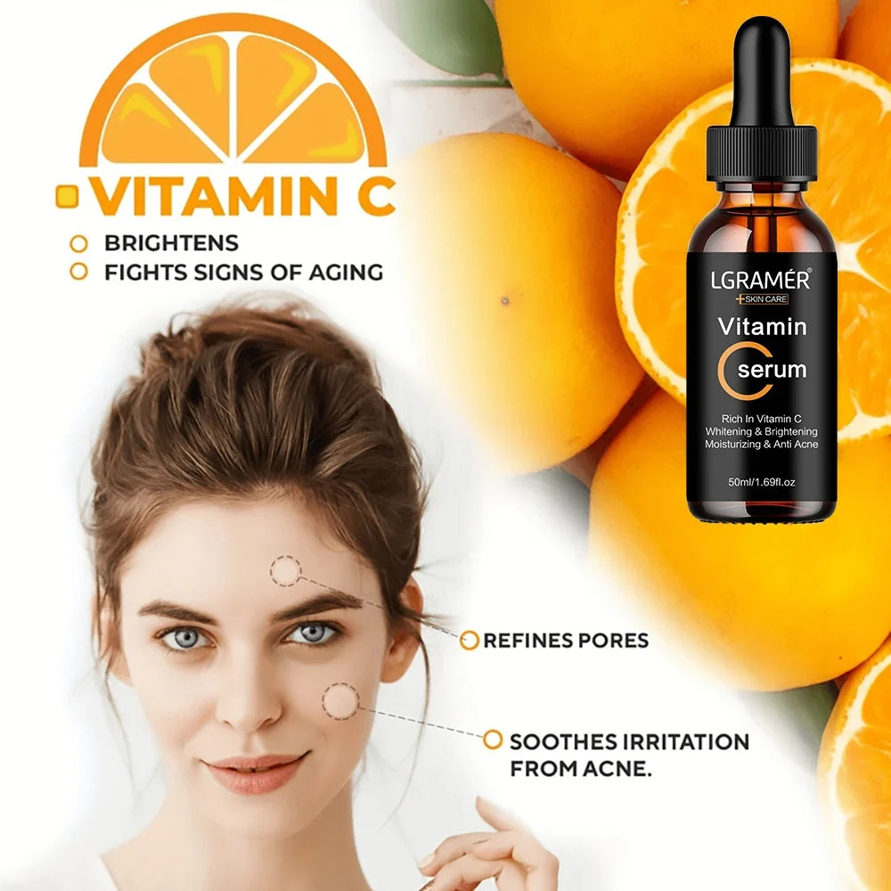 FreestyleCrown Skincare Products Vitamin C Facial Serum Brighten Skin Lighten Spots Hyaluronic Acid Face Essence Skin Care Products 30/50ml
