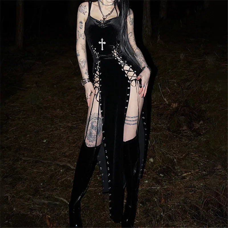 FreestyleCrown Goth Velvet High Split Gown