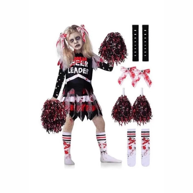 FreestyleCrown Halloween Cosplay Costume  Cheerleaders Digital Printed Dress Suits Horror Performance Party Role Playing Outfits for Girls