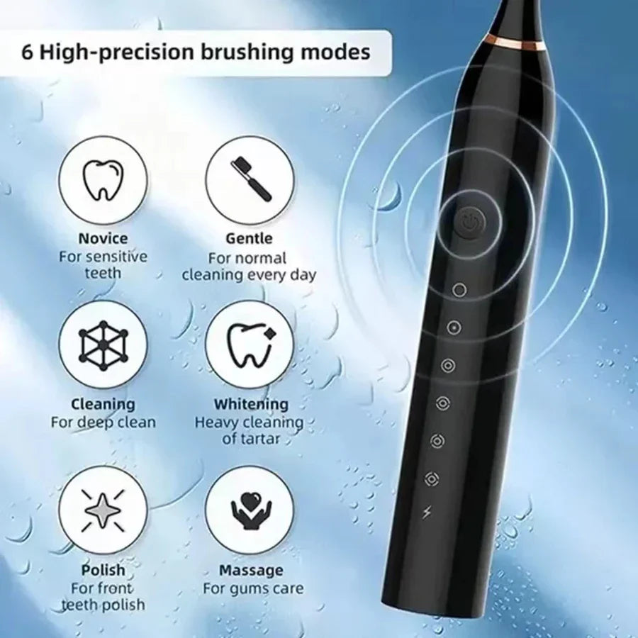 FreestyleCrown Electric Ultrasonic Toothbrush Six Speed Mode Home Soft Hair USB Charging Waterproof Adult Tooth Cleaner Automatic Couple Set-
