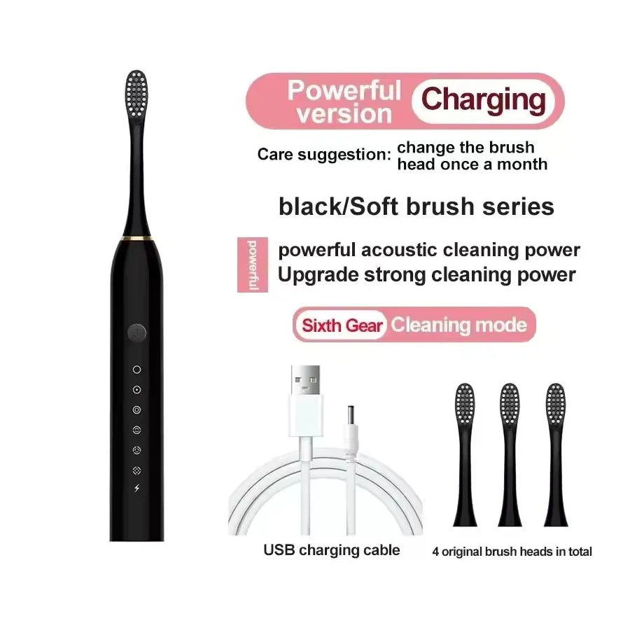 FreestyleCrown Electric Ultrasonic Toothbrush Six Speed Mode Home Soft Hair USB Charging Waterproof Adult Tooth Cleaner Automatic Couple Set-