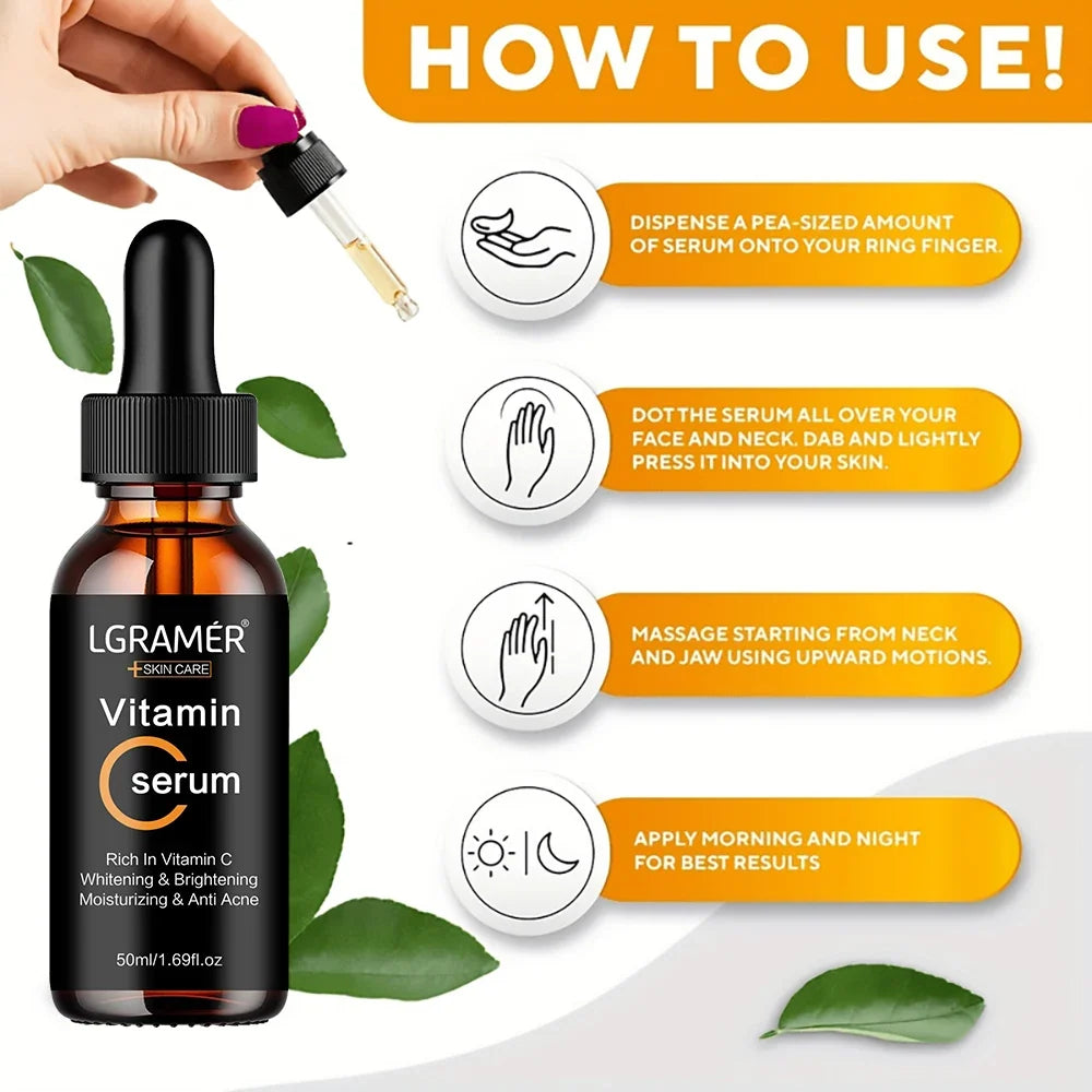 FreestyleCrown Skincare Products Vitamin C Facial Serum Brighten Skin Lighten Spots Hyaluronic Acid Face Essence Skin Care Products 30/50ml
