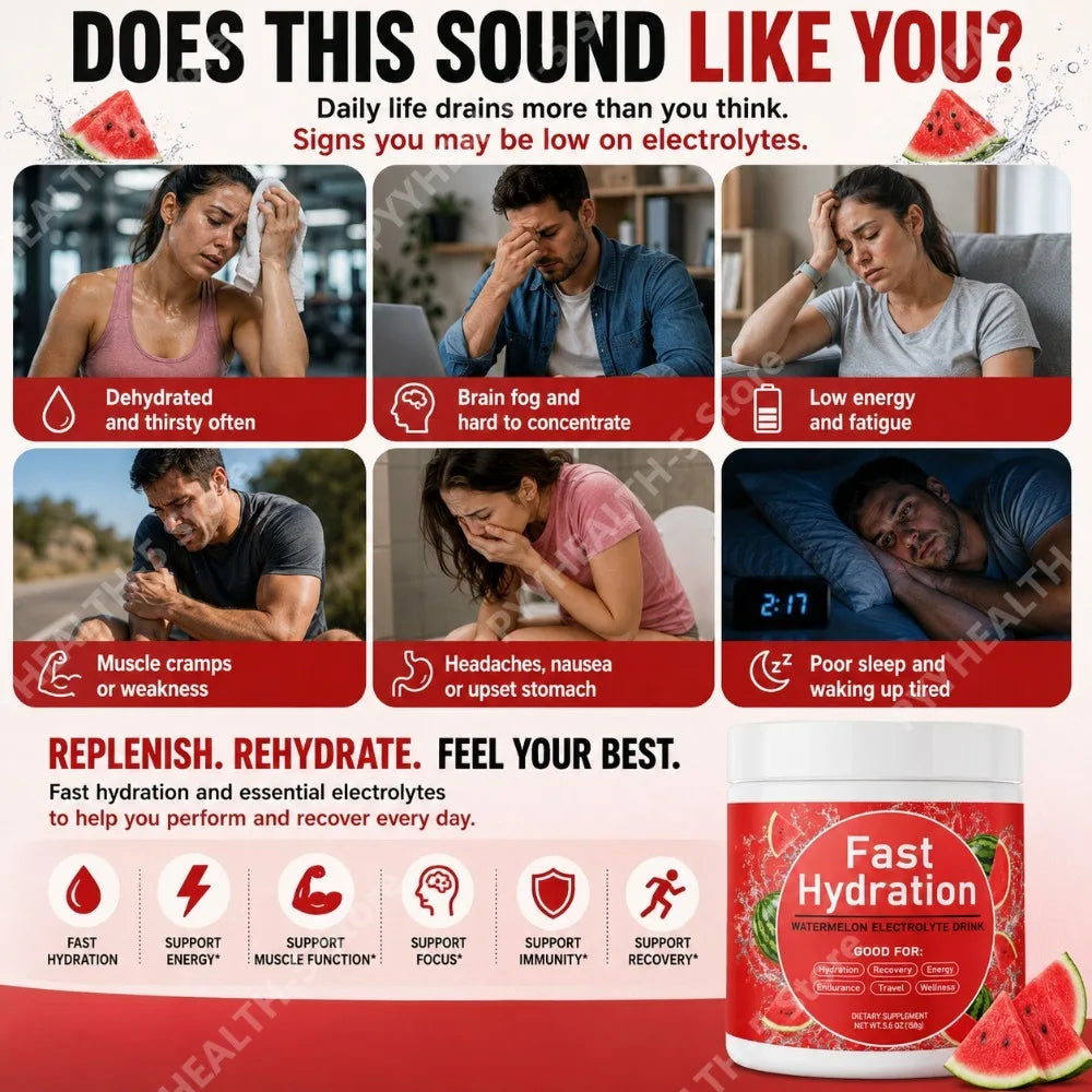 FreestyleCrown Watermelon Electrolyte Drink Powder with Sodium Potassium Magnesium Calcium Vitamin C B12 30 Servings Daily Hydration Support