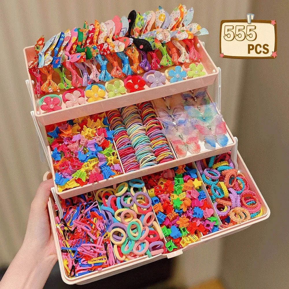 FreestyleCrown 555 Sets of colorful Hair Accessories, Perfect for Girls’ Everyday Outfits and Festive Gatherings.