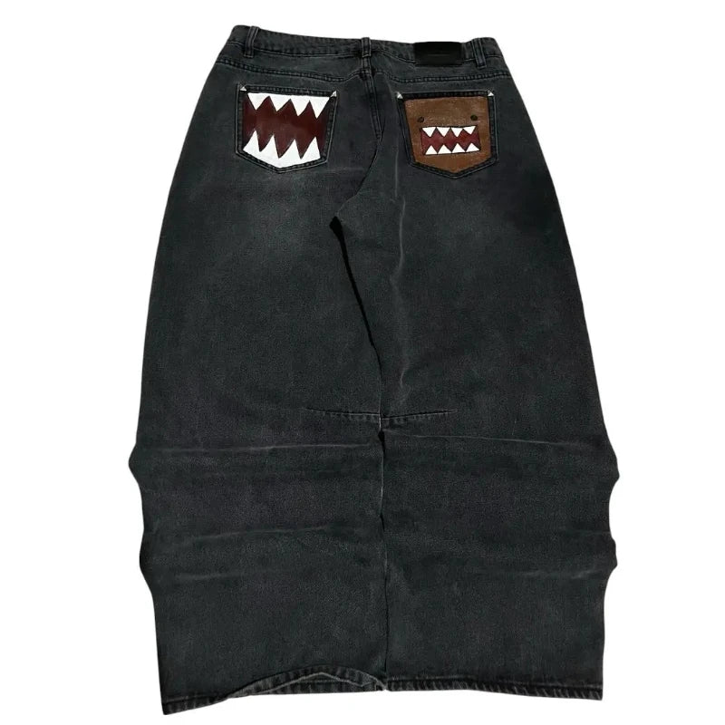 FreestyleCrown Mens Baggy Monster Embroidery Jeans