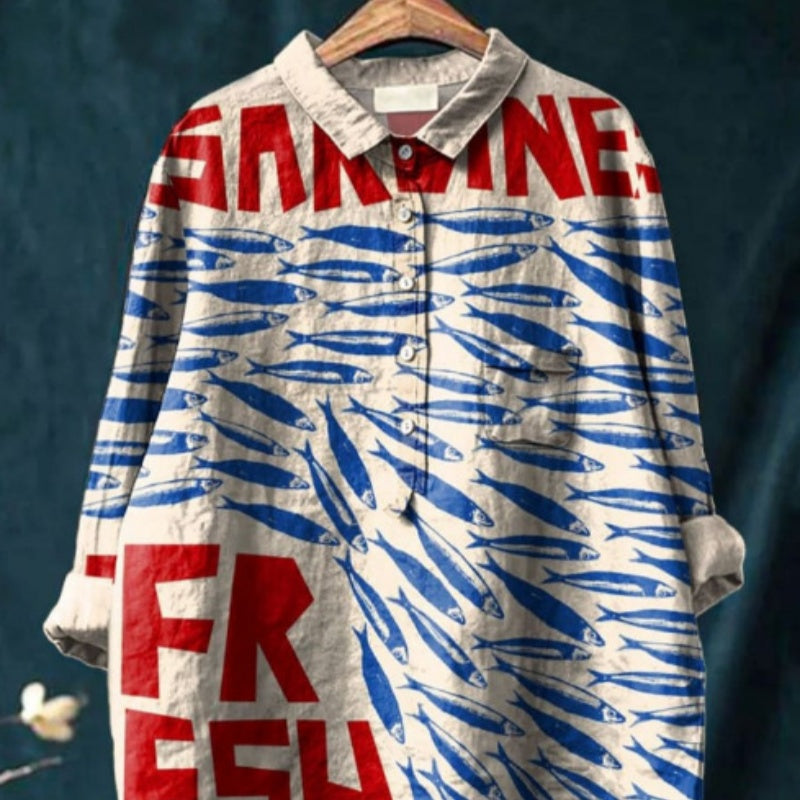 FreestyleCrown Womens Printed Lapel Blouse