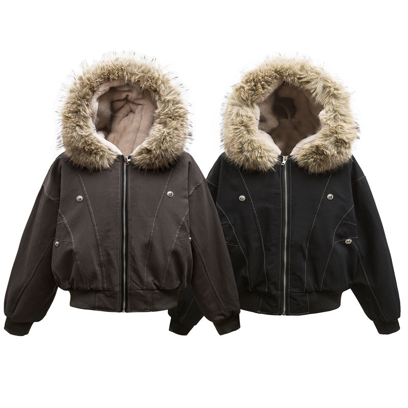 FreestyleCrown Y2K High Street Fur Collar Hood Coat