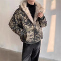 FreestyleCrown Y2K Retro Washed Camo Fur Hood Jacket
