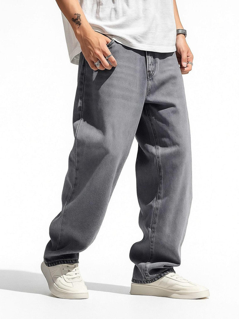 FreestyleCrown Men's Grey Baggy Jeans