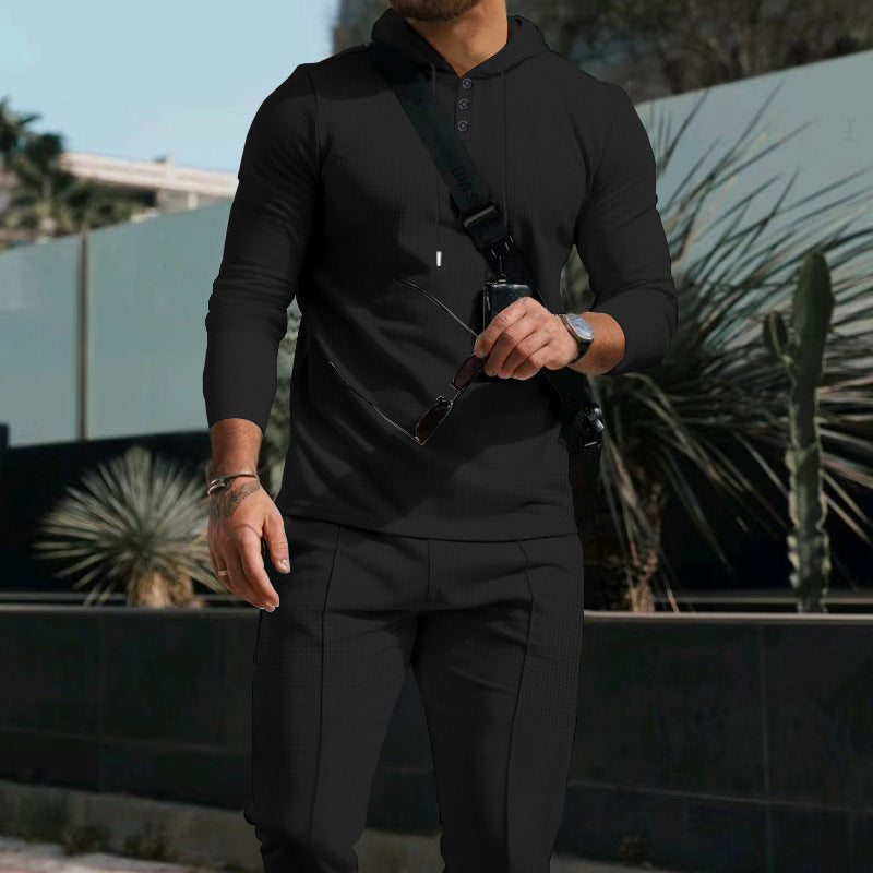 FreestyleCrown Men's Black Hooded Waffle Tracksuit